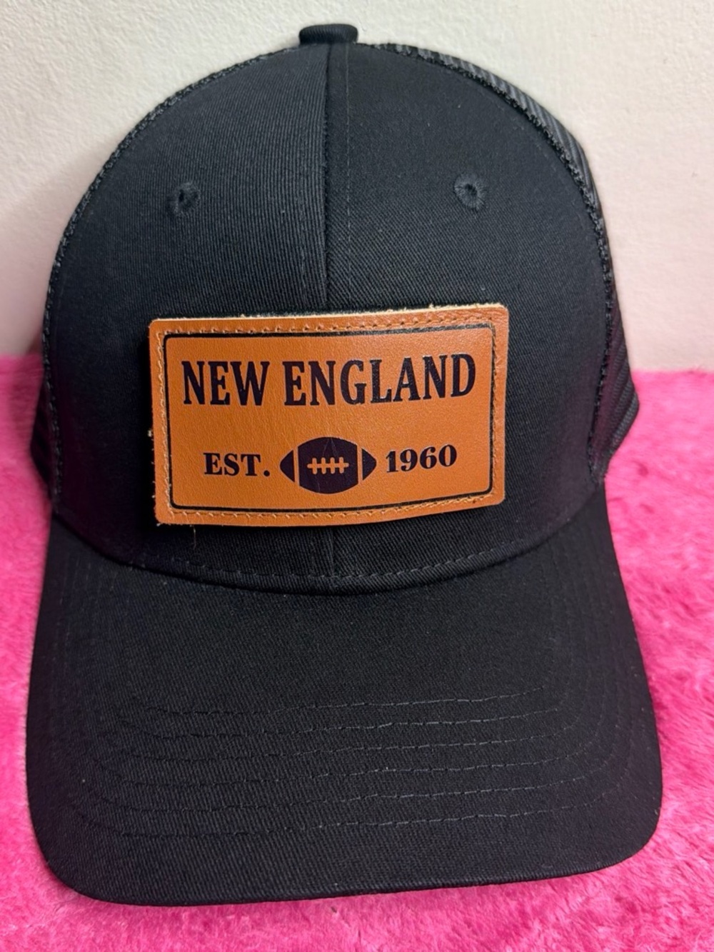 New England Patch Trucker Hat - Black with Brown Patch
